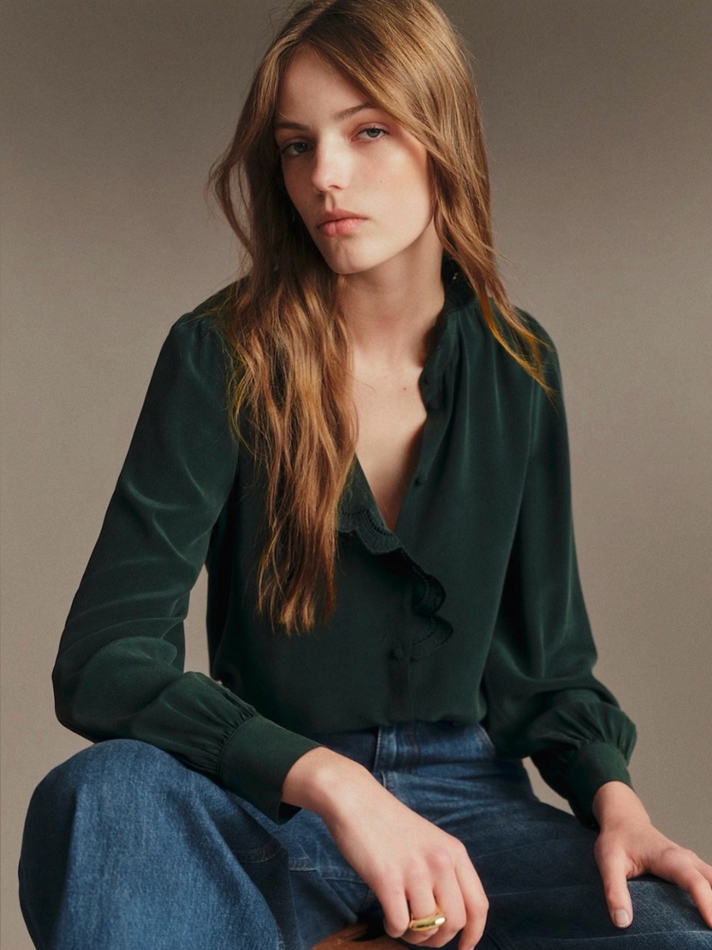 Sezane Chlo Shirt Bottle Green - Size 4